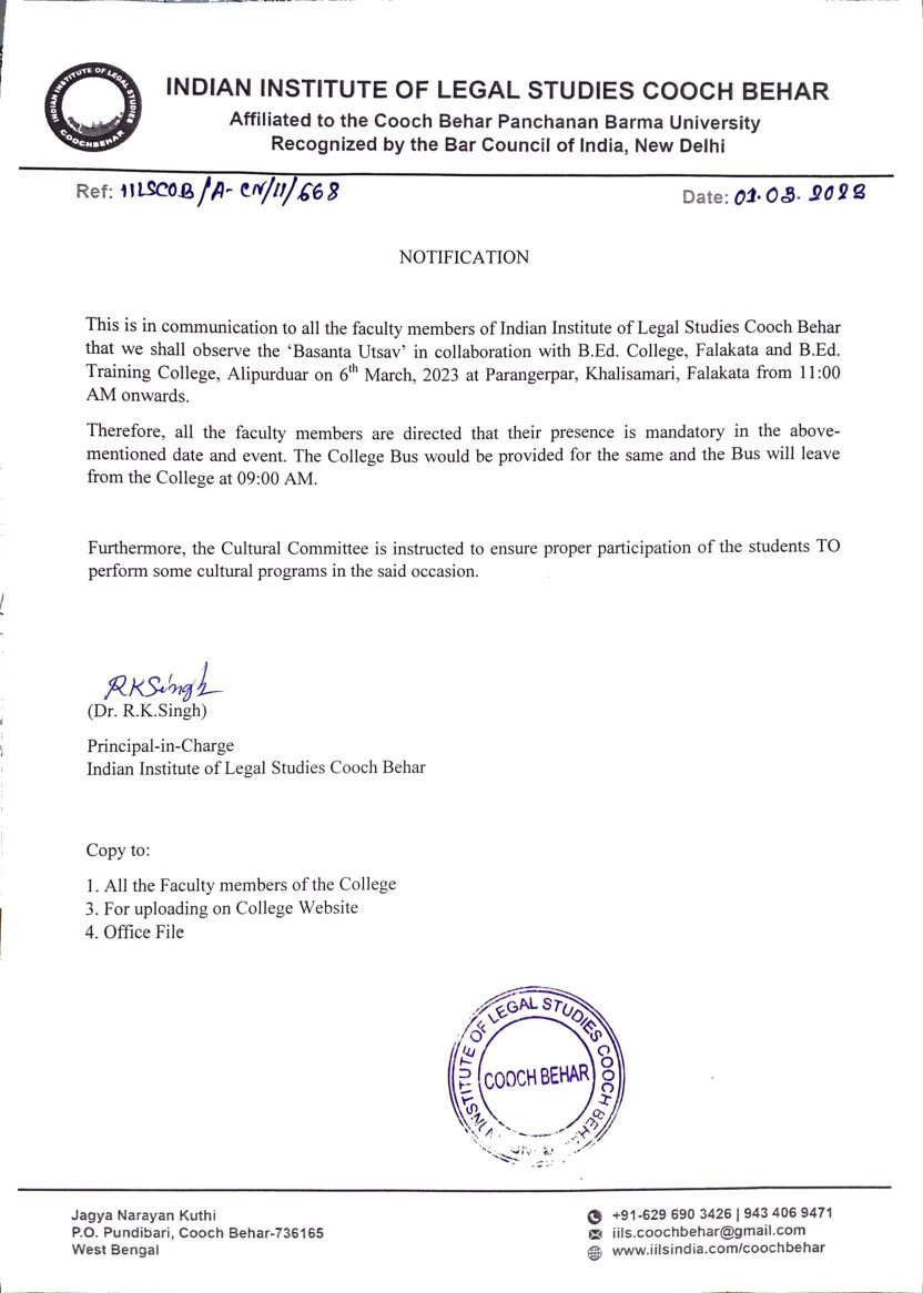 Notice for Basanta Utsav Celebration